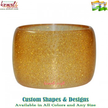 Wide Clear Resin Bracelet Bangles with Golden Glitters Filled Inside - Custom Size