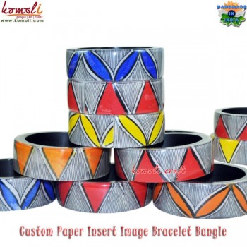 Madhubani Folk Painting Inserted - Designer Resin Bangle Bracelet - Custom Product