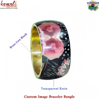 Cherry Blossom - Printed Paper Inserted Multi-Color Floral Resin Bangles Image Bracelet