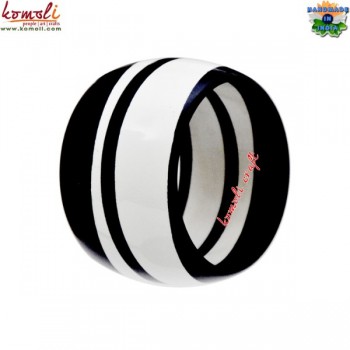 Gyrate Black - White Extra Wide Resin Layered Handmade Bangle Bracelet