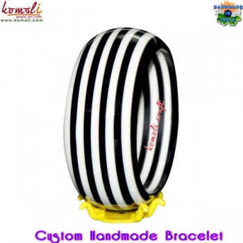 Black And White Round Stripe Handmade Resin Bangle Bracelet