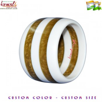 Golden and White Stripes Gaba Design Smoky Resin Acrylic Bangle 