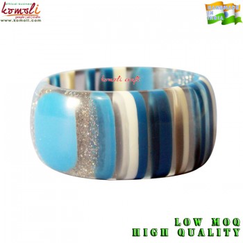 Blue and Glitter Stripes - Wide Resin Bangle Bracelet