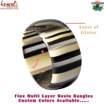 Black and Glitter Stripes - Wide Resin Bangle Bracelet