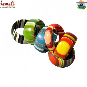 Rainbow Glitter Stripes - Wide Resin Handmade Fashion Bangles Bracelets