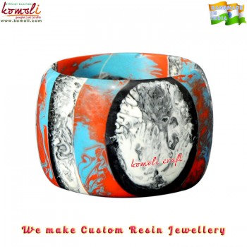 Mix Color Marble Effect Wide Handmade Resin Bangle Bracelet
