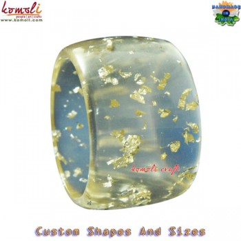 Silver Flakes Filled Bangle - Wide Resin Bracelet Bangle Cuff - Various Sizes