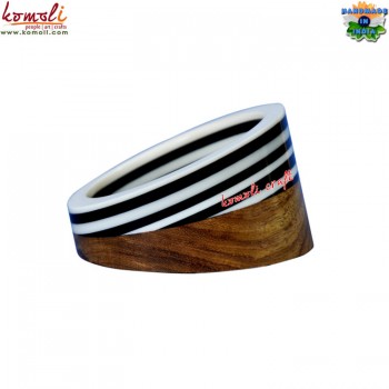 Black White Wood Resin Combination Angular Bangle