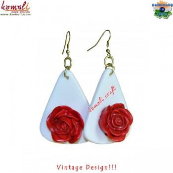 Cochobon Acrylic Resin Red Rose Earrings - Handmade Jewelry