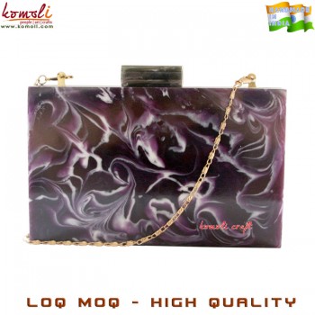 Purple Smoke Marble Design Resin Acrylic Box Clutch