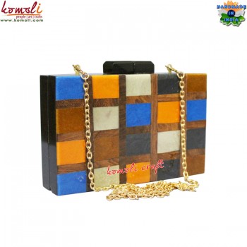 Wooden Resin Mosaic Resin Clutch Purse Handbag