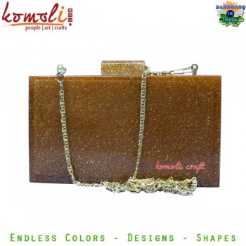 Gold Glitter Resin Box Clutch Purse - Customization Possible