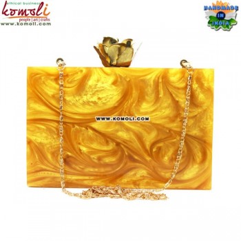 Golden Marbled Resin Clutch - Handmade Box Clutch Purse Handbag