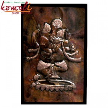 Marvelleous Dancing Ganesha on Copper Sheet Repousse Chasing Art