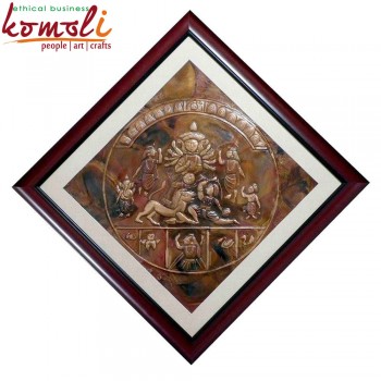 The Invincible Durga - Depiction on Copper Sheet Metal Embossing Art