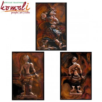 Folk Dancing Trio Metal Repousse on Copper Sheet