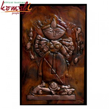Kaatyayani Maa Durga - Fabulous Depiction on Metal Sheet Copper Repousse Art