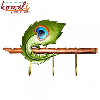 Peacock Feather Iron Sheet Hand Painted Key Coat Hanger Shelf