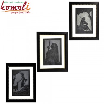 Charming Village Girl - Gram Sundari - Set of 3 Slate Art