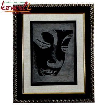 Mesmerizing Buddha Face Handmade Slate Stone Carving Mural Wall Accent