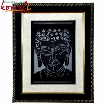 Serene Buddha Face - Black Slate Stone Carved Wall Accent Mural Decorative Figure