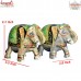 Hand Painted Hand Carved Stone Elephants Pair - Green