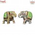 Hand Painted Hand Carved Stone Elephants Pair - Green