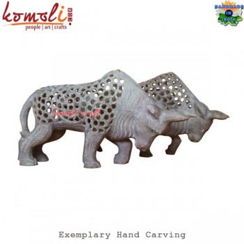 Carved Soap Stone Bull With Net Carving Animal Inside