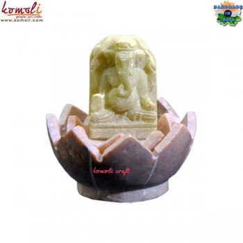 Soap Stone Lotus Ganesha - Miniature Hand Carved Soapstone Incense Holder