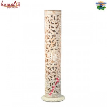 Intricacy of Carving - Barrel Shape Incense Holder with Leaves Carved All Over - Soap Stone Marvel