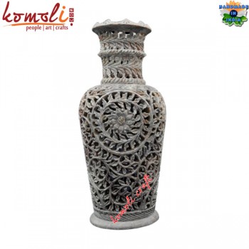 Beautifully Carved Leaves on Soapstone Flower Pot - 10 Inches - Customized Sizes Available