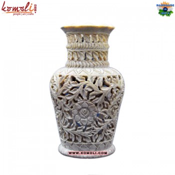 Floral Jaali Design of Carved Flower Pot - Soapstone Carving - 6 Inch Size