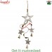 Silver Foil Painting Wooden Star Garland Wall Accent Hanging With Cone Triangular Bells And Colorful Glass Beads
