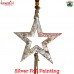 Silver Foil Painting Wooden Star Garland Wall Accent Hanging With Cone Triangular Bells And Colorful Glass Beads