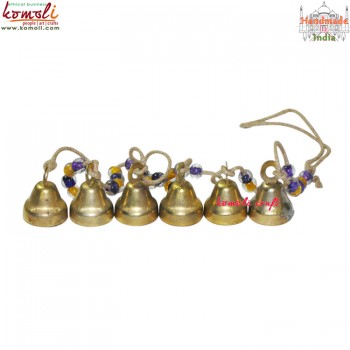 Vintage Theme Golden Brass Bell Hanging String Garland - Set of 6 Small Brass Bells Farm Decoration