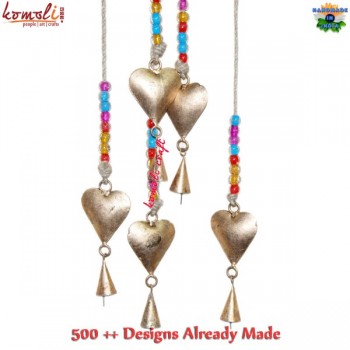 Puffy Heart String Hanging of Organic Rope Glass Beads Rustic Bell Garden Farmhouse Garland