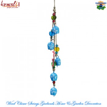 Home & Garden Decoration Wind Bell String of Turquois Blue Round Iron Tin Hand Painted Cow Bells