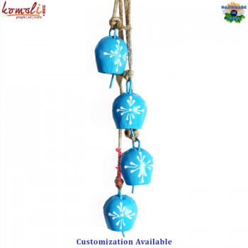 Hand Painted Jute Rope Garland String of 4 Tiny Iron Cow Bells For Garden Home Yard Decoration