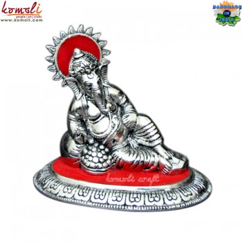 Shiny Silver Resting Ganesha Big White Metal Handicraft Wedding Gifts Favors