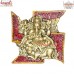 White Metal Swastik Ganesha - Vibrant Red Golden Mural