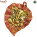 Lambodar Ganesha Bright Red Golden Shiny Enameled Wall Mural 12 inch