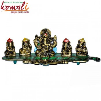 Vivid Musical Ganesha's on Banana Leaf - Depiction of Ganesha with Various Musical Instruments