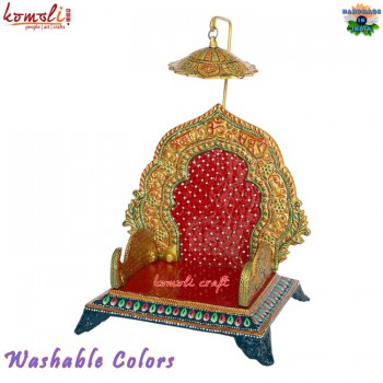 Religious White Metal Meenakari Singhasan - Essence of Every Home