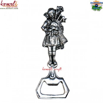 Bagpiper Silvertone Bottle Opener - White Metal Craft