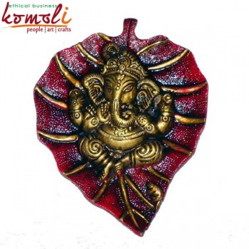 Lambodar Ganesha on Carmine Leaf - 7 inch Wedding Return Gifts India