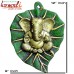 Lambodar Ganesha on Green Leaf - 12 inch Wall Mural Home Decoration Accent