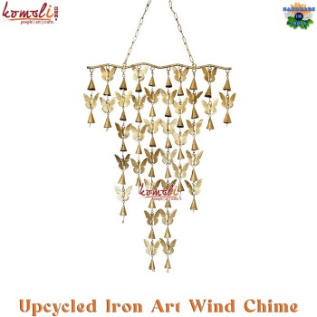 Recycled Rustic Iron Butterfly Design Wind Chime, Handmade Indian Wind Chimes