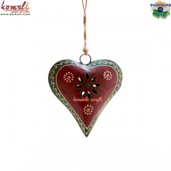 Hand Painted Red Puffy Heart Garden Decoration Recycled Iron Metal Craft