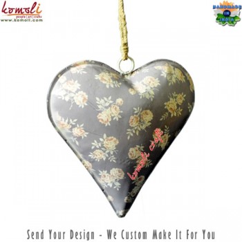 Color of Men - Grey - Floral Depiction on Metal Sheet Puffy Heart Hanging