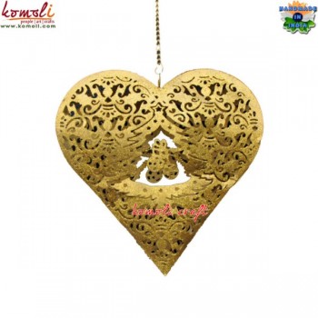 Etched Golden Glittering Iron Sheet Puffy Heart Hanging - Custom Design Size